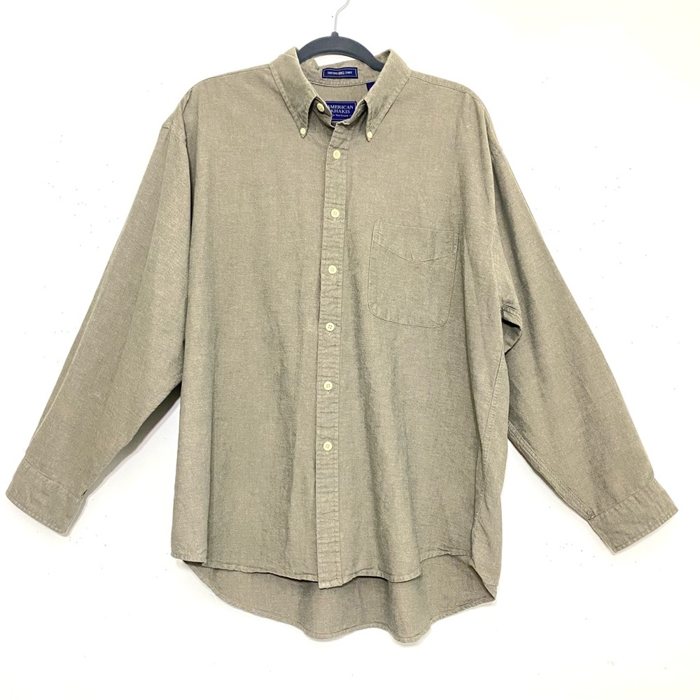 American Khakis OLIVE GREEN collared long sleeve button down shirt size L